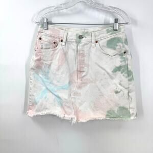Levi's Premium Denim Jean Skirt 30 Tie Dye Mini Festival Boho Coachella Retro
